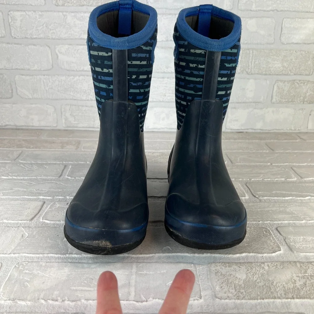 Bogs Rain Boots Youth 2 Blue Classic Stripe Waterproof Insulated Mid Calf Winter